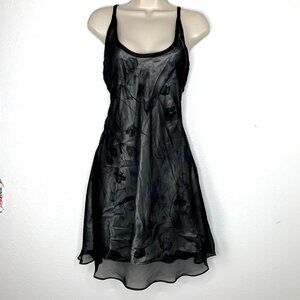 Y2K Dawn Joy MESH CHIFFON Black Floral ILLUSION SLIP DRESS 5/6 Whimsigoth Witch